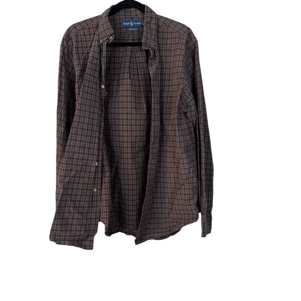 Vintage Ralph Lauren Plaid Yarmouth Shirt 16/L Polo Cotton Long Sleeve